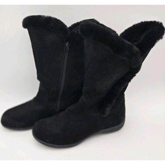 Bass FlexStep Loretta Black Mid Calf Faux Suede Fur Trim Zip Boots Size 7.5 M - Picture 1 of 7